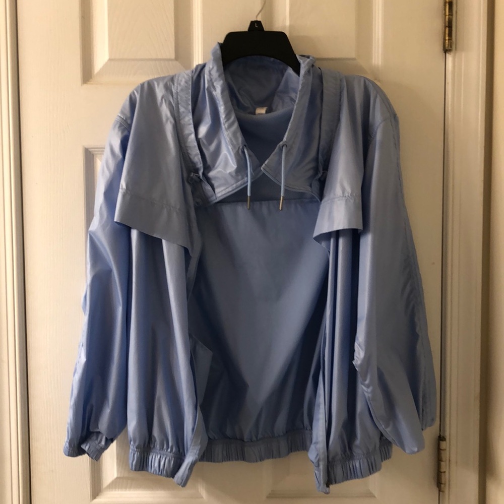 purple windbreaker/ rain jacket